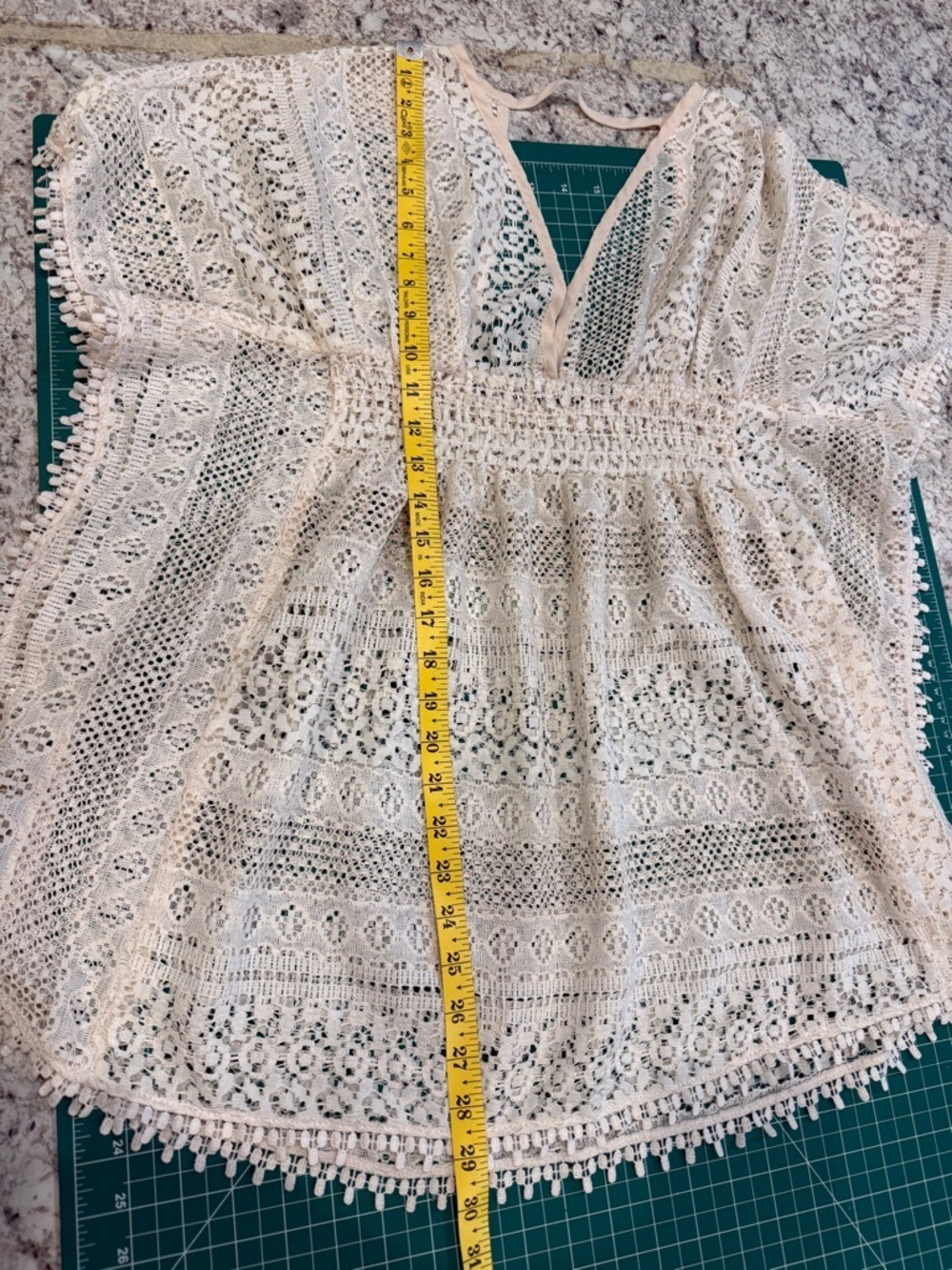Cream Lace Boho Mini Dress / Swim Cover Open Back Festival Resort - Picture 7 of 7